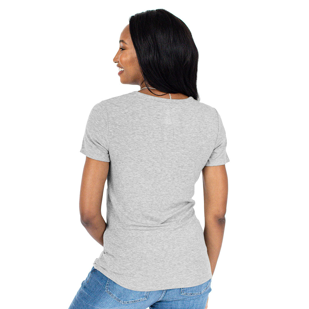 Ribbed Bamboo Maternity Crew Neck T-shirt | Grey Heather-Tops-Kindred Bravely