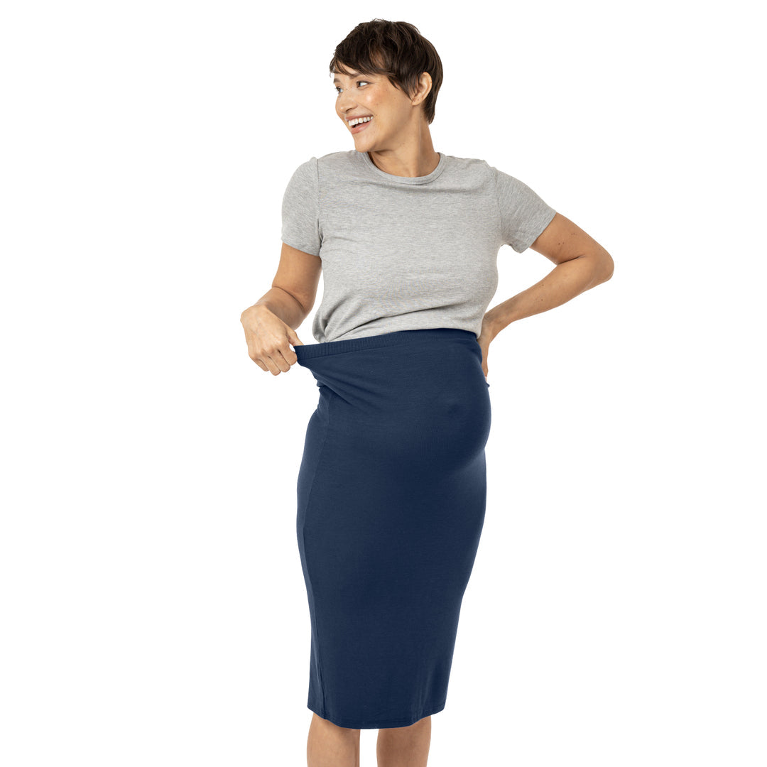 Ribbed Bamboo Maternity Midi Skirt | Navy Blue-Bottoms & Dresses-Kindred Bravely