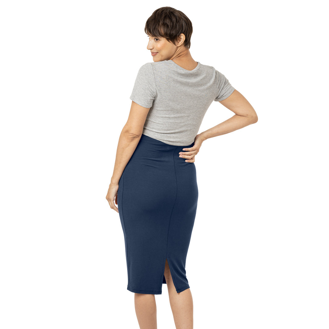 Ribbed Bamboo Maternity Midi Skirt | Navy Blue-Bottoms & Dresses-Kindred Bravely