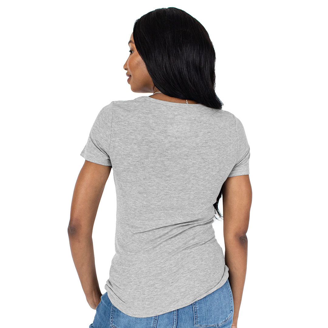 Ribbed Bamboo Maternity V-neck T-shirt | Grey Heather-Tops-Kindred Bravely