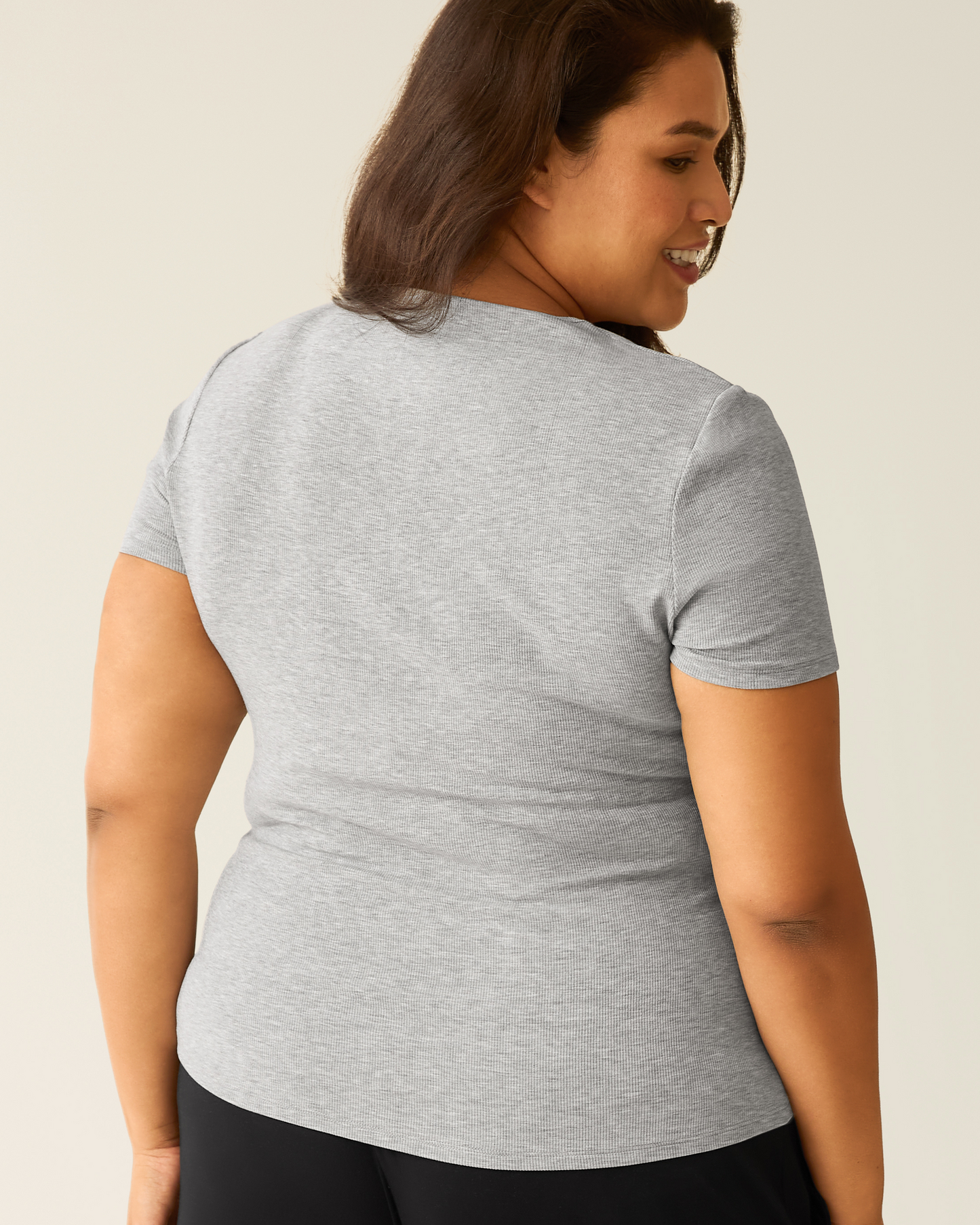 Ribbed Bamboo Crew Neck Nursing T-shirt | Grey Heather