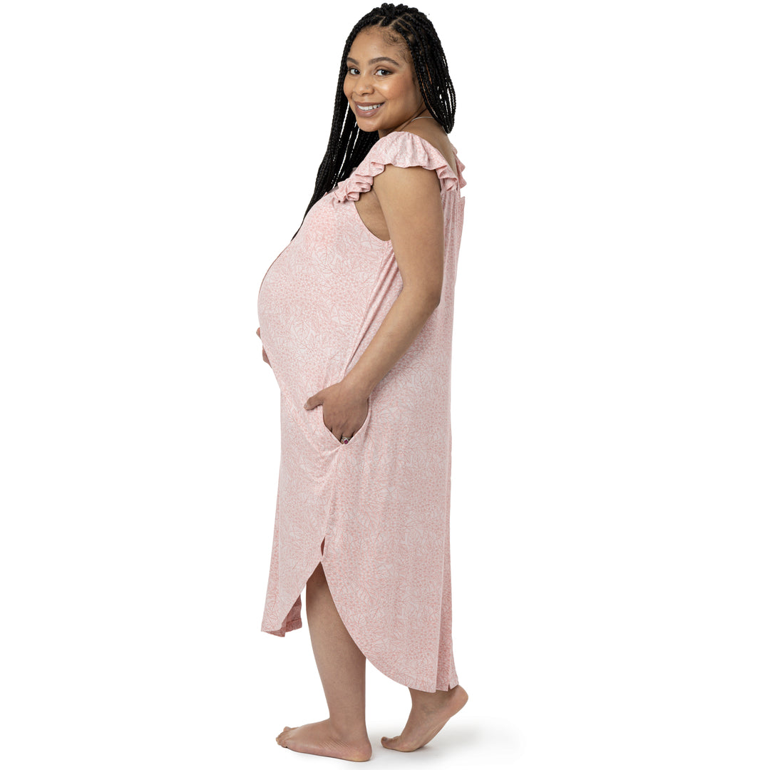 Ruffle Strap Labor & Delivery Gown | Pink Hydrangea - Kindred Bravely