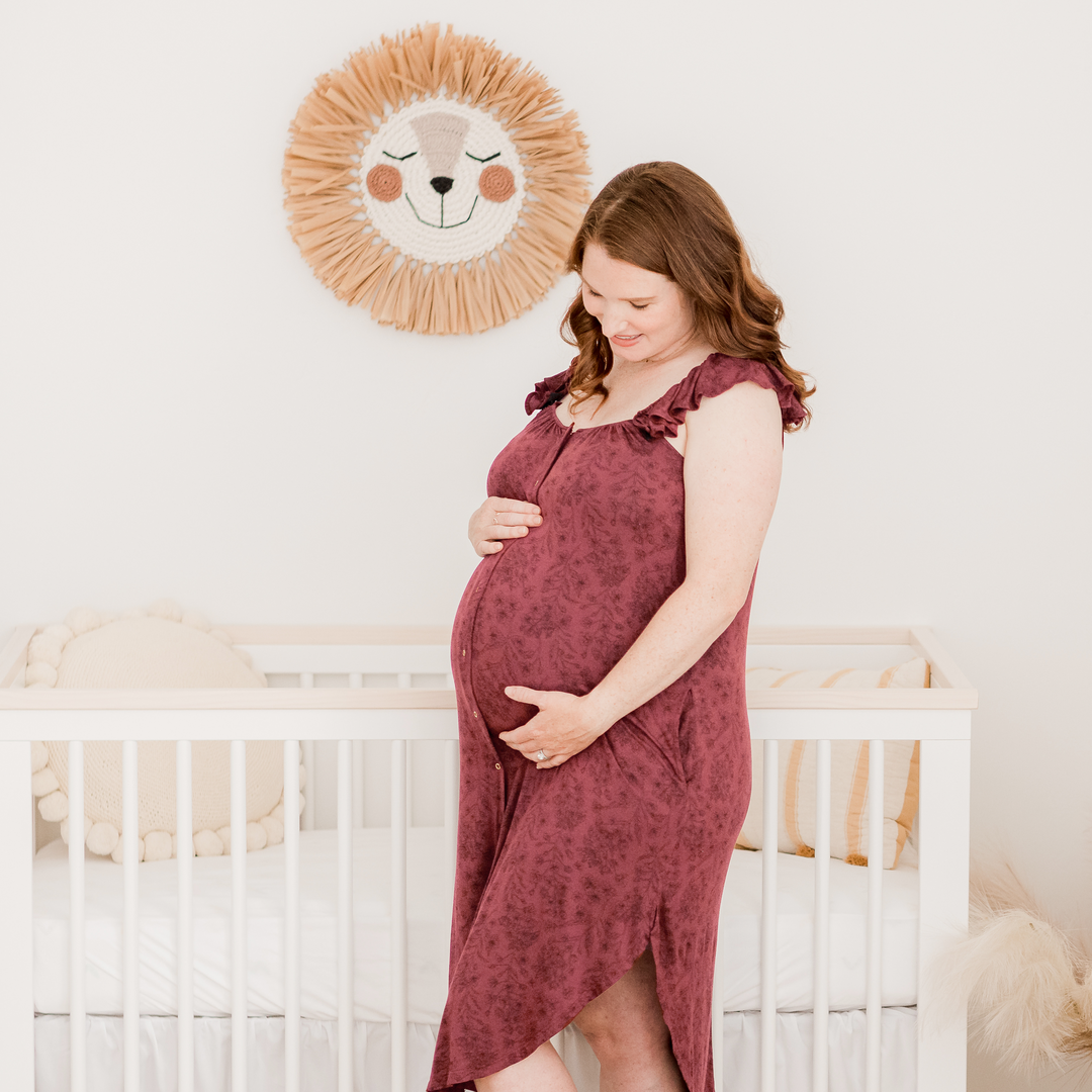 Ruffle Strap Labor & Delivery Gown | Spice Floral-Gowns-Kindred Bravely