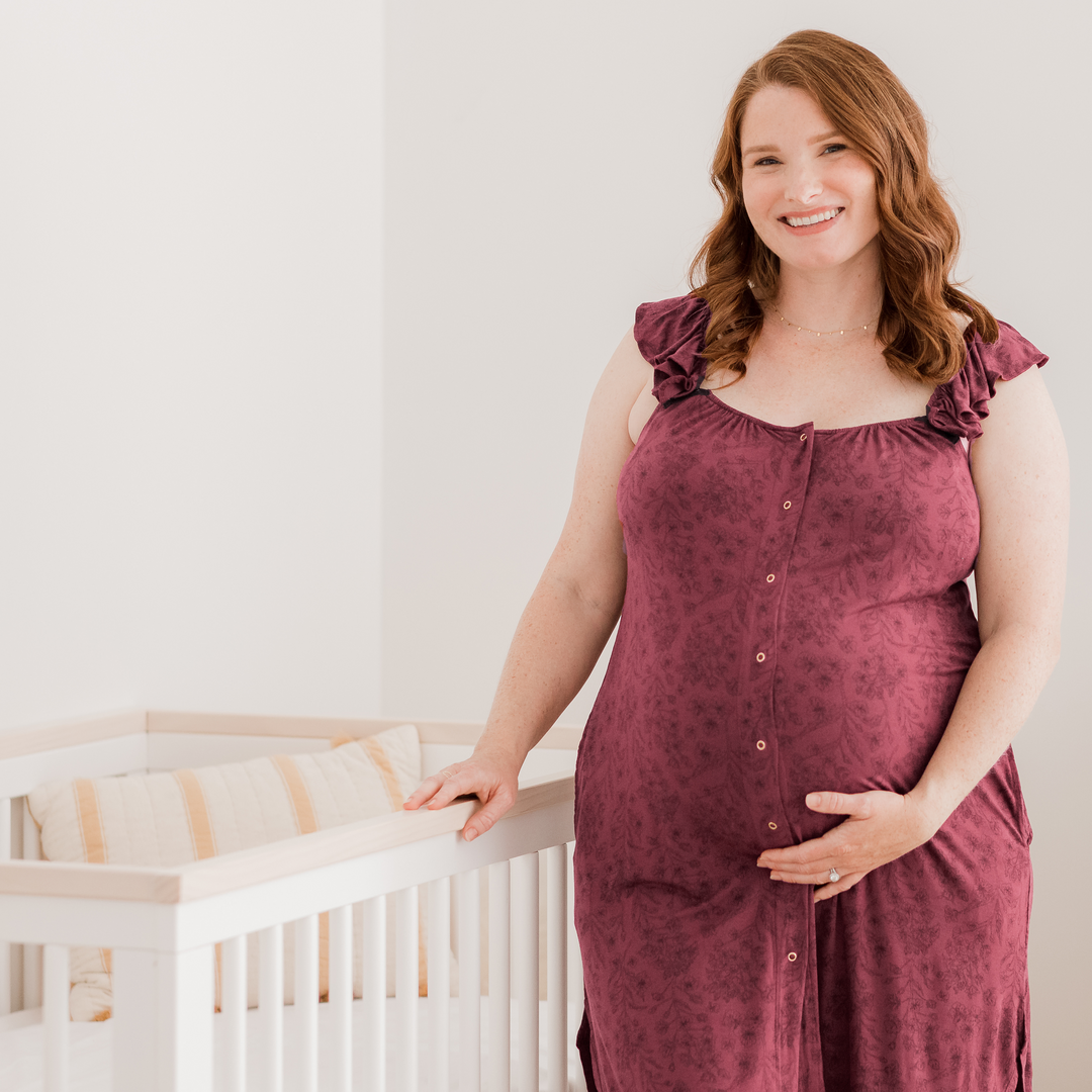 Ruffle Strap Labor & Delivery Gown | Spice Floral-Gowns-Kindred Bravely
