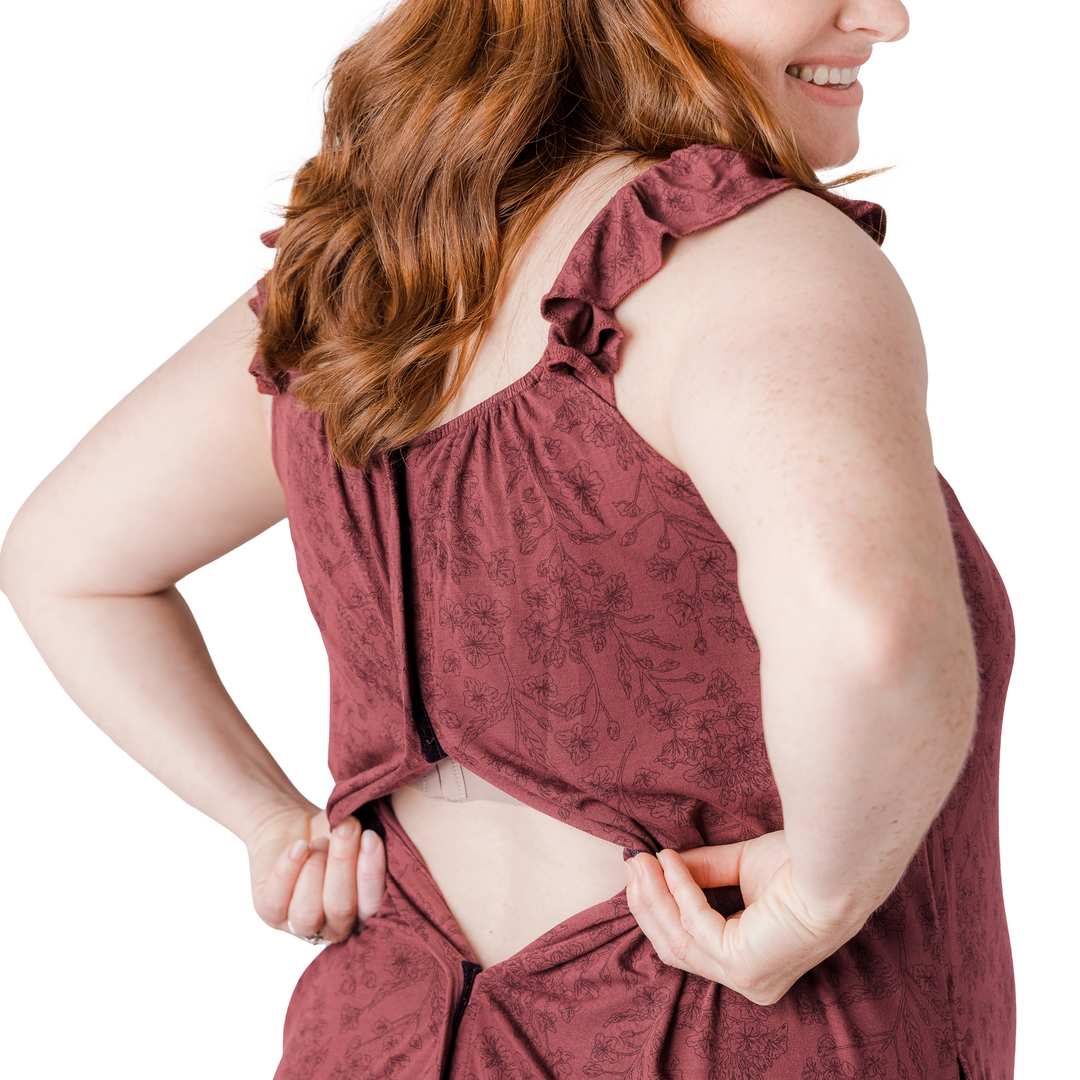 Ruffle Strap Labor & Delivery Gown | Spice Floral-Gowns-Kindred Bravely