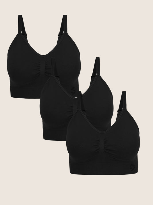 A Wash Wear Spare® Nellie Wireless Bra in Black showing three Nellie Wireless Bra against a beige background