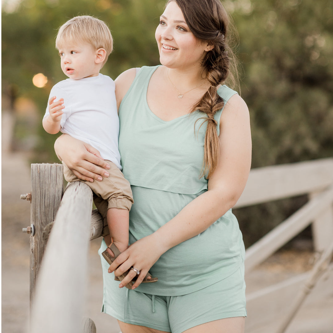 Sloan Organic Cotton Nursing Pajama Set | Valley Mist-Pajamas-Kindred Bravely