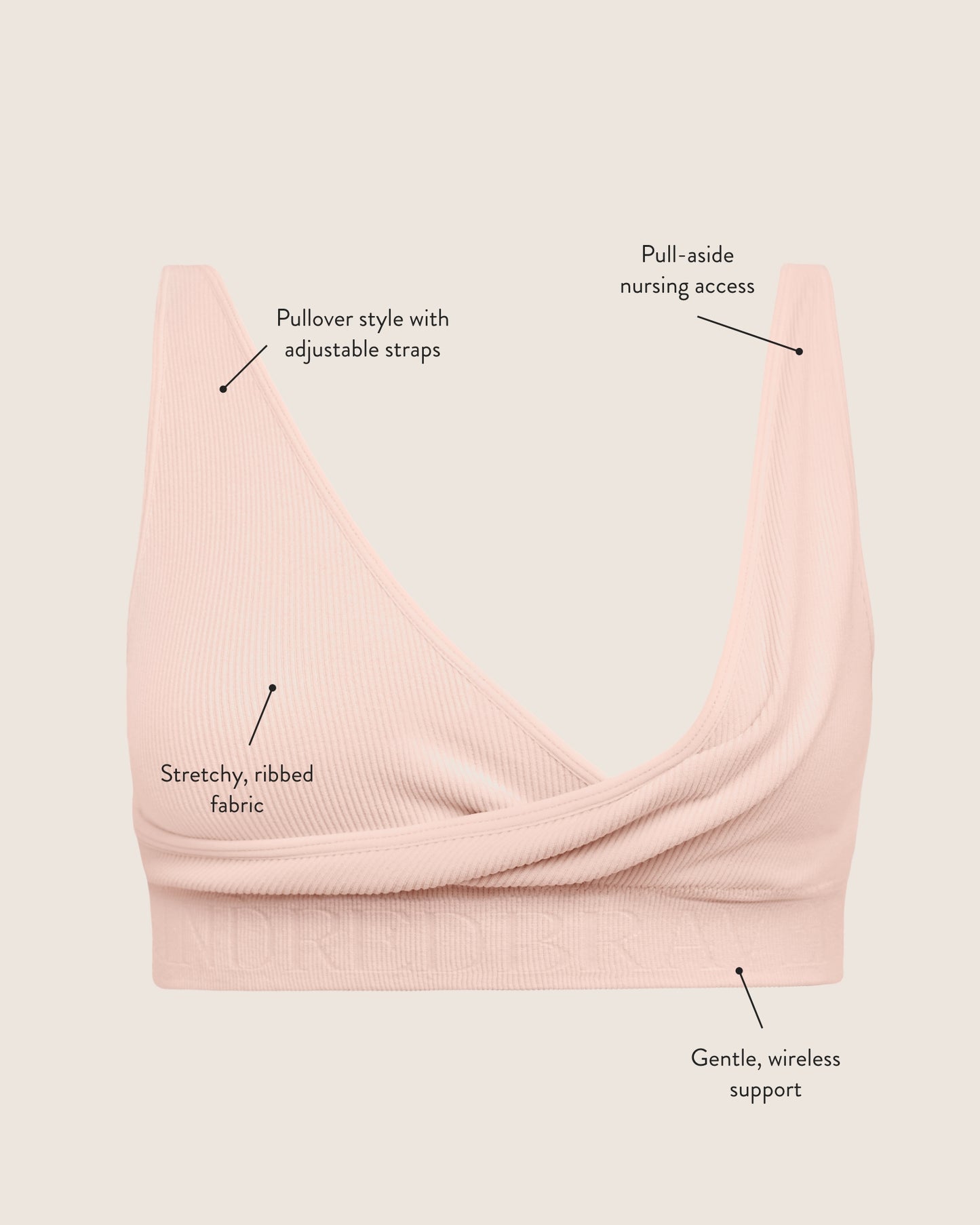 Product image of the Sublime Adjustable Crossover Nursing Bra, calling out features