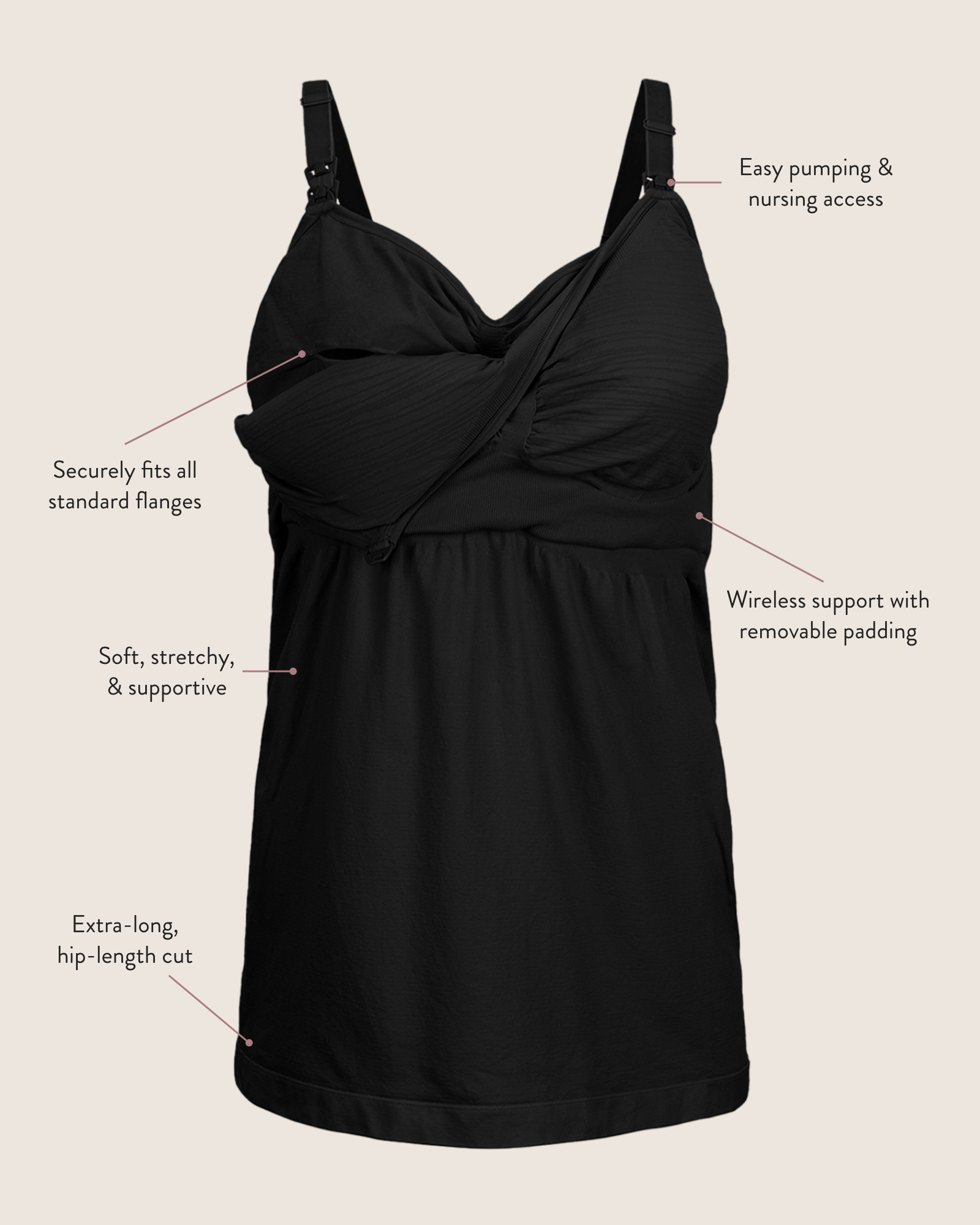 Sublime® Hands-Free Pumping & Nursing Tank | Black - Kindred Bravely