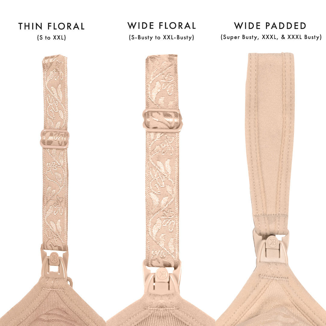 Diagram of different straps for the Sublime® Hands-Free Pumping & Nursing Bra - Super Busty in Beige