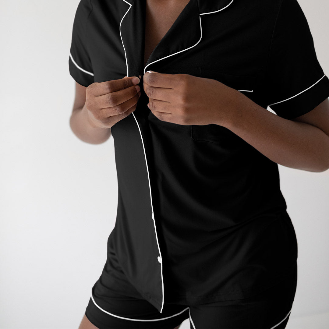 The Haisley Bamboo Classic Short Sleeve Pajama Set | Black-Pajamas-Kindred Bravely