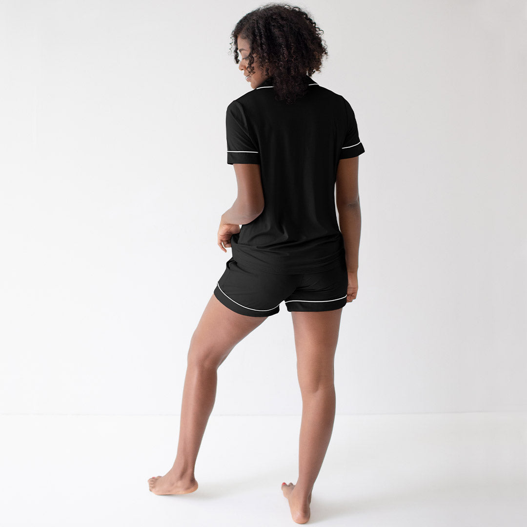 The Haisley Bamboo Classic Short Sleeve Pajama Set | Black-Pajamas-Kindred Bravely
