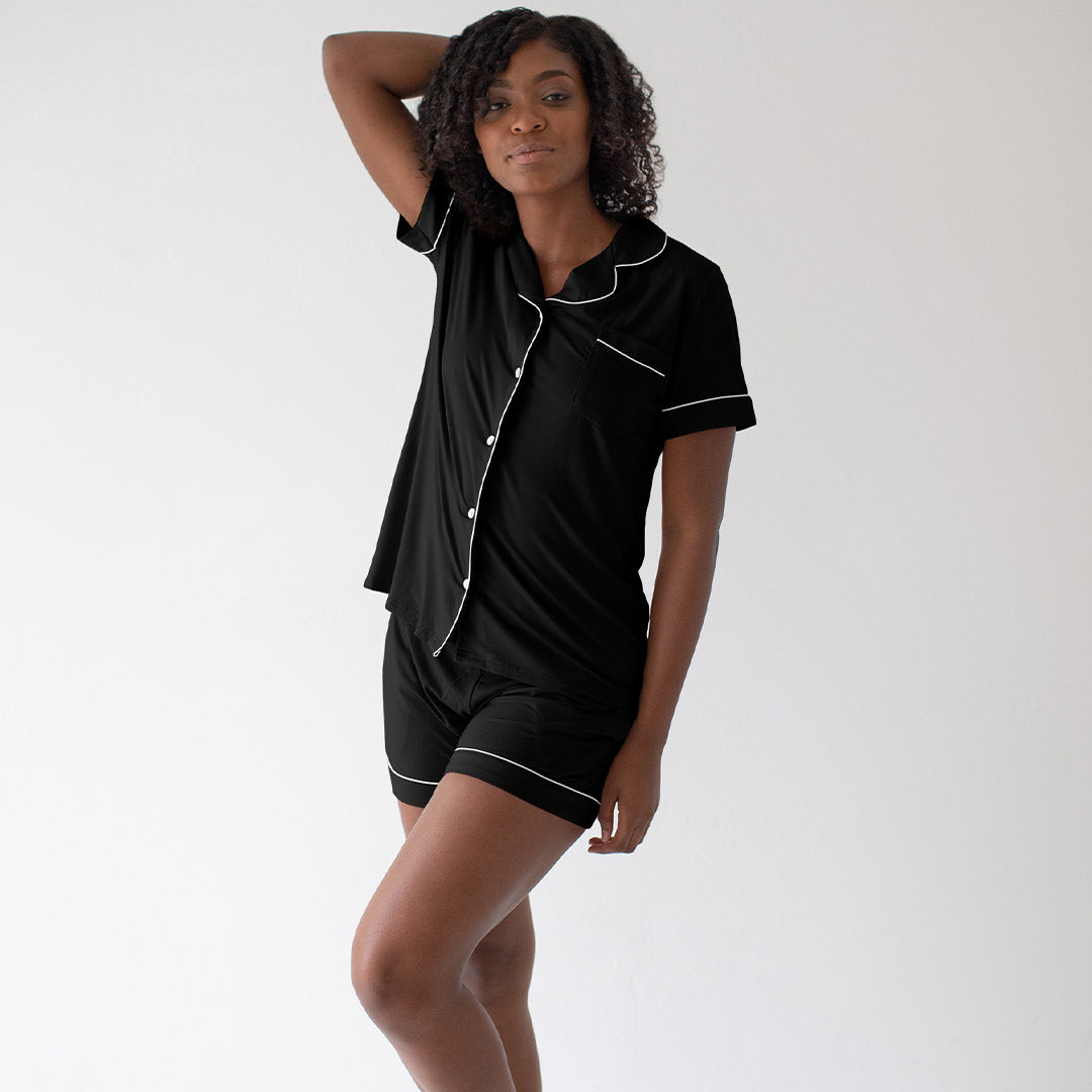 The Haisley Bamboo Classic Short Sleeve Pajama Set | Black-Pajamas-Kindred Bravely