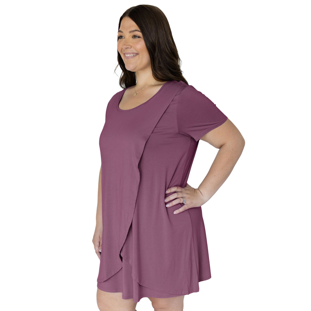 Tulip Hem Nursing & Maternity Nightgown | Burgundy Plum-Pajamas-Kindred Bravely