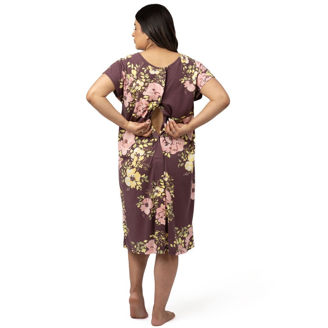 Universal Labor & Delivery Gown | Burgundy Plum Floral-Gowns-Kindred Bravely