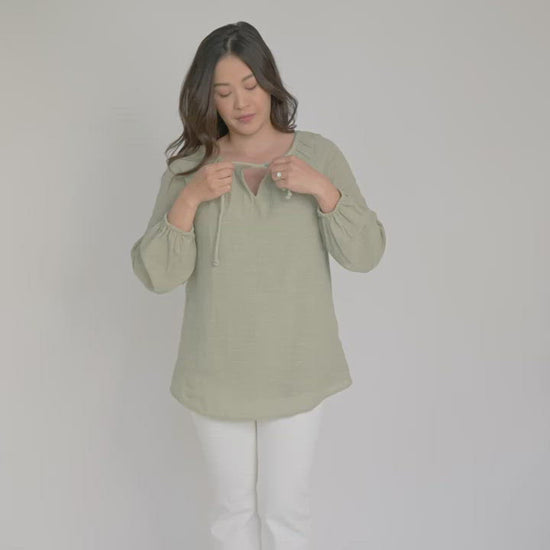 Video showing the Long Sleeve Nursing Blouse