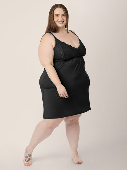 Model wearing the Lucille Maternity & Nursing Nightgown in Black 