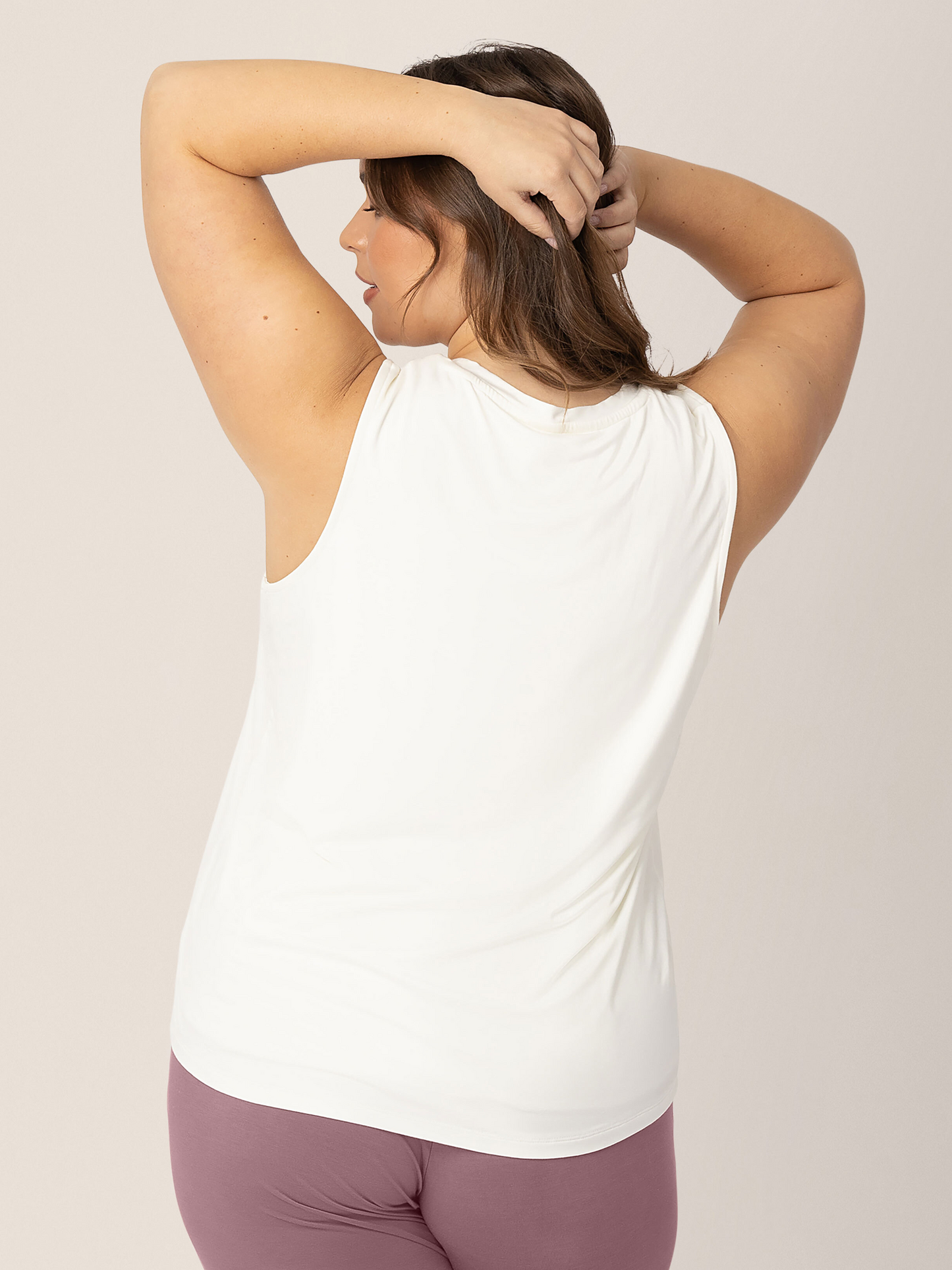 Back view of model wearing the Bamboo Nursing & Maternity Tank | White