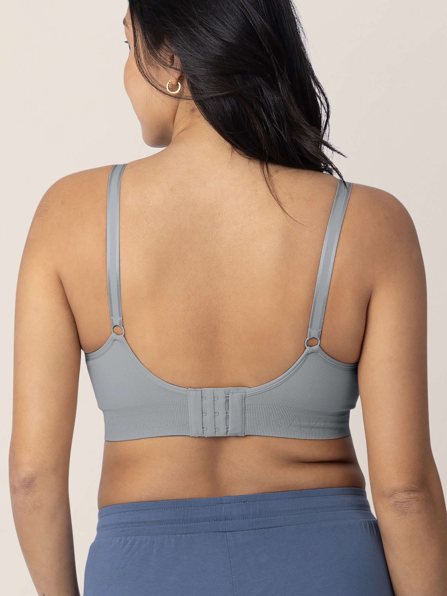 Back of a model wearing the Simply Sublime® Nursing Bra in Grey