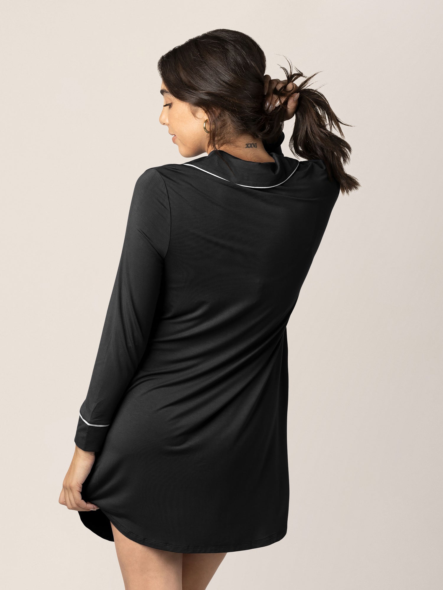 Clea Bamboo Long Sleeve Sleep Shirt | Black - M