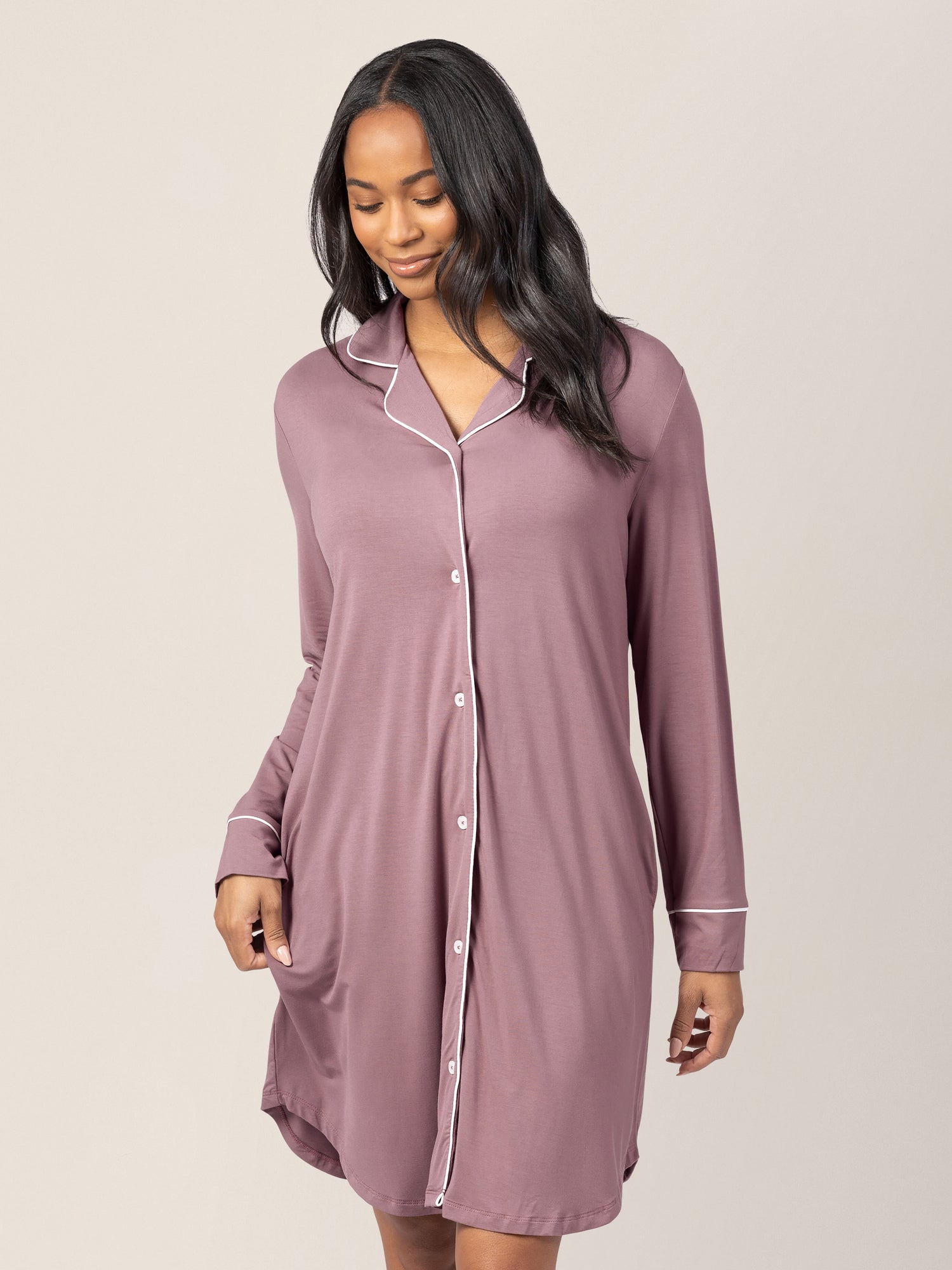 Kindred Bravely Clea Button Down Nursing Nightgown  Long Sleeve Maternity  Nightgown (Twilight, Small) at  Women's Clothing store