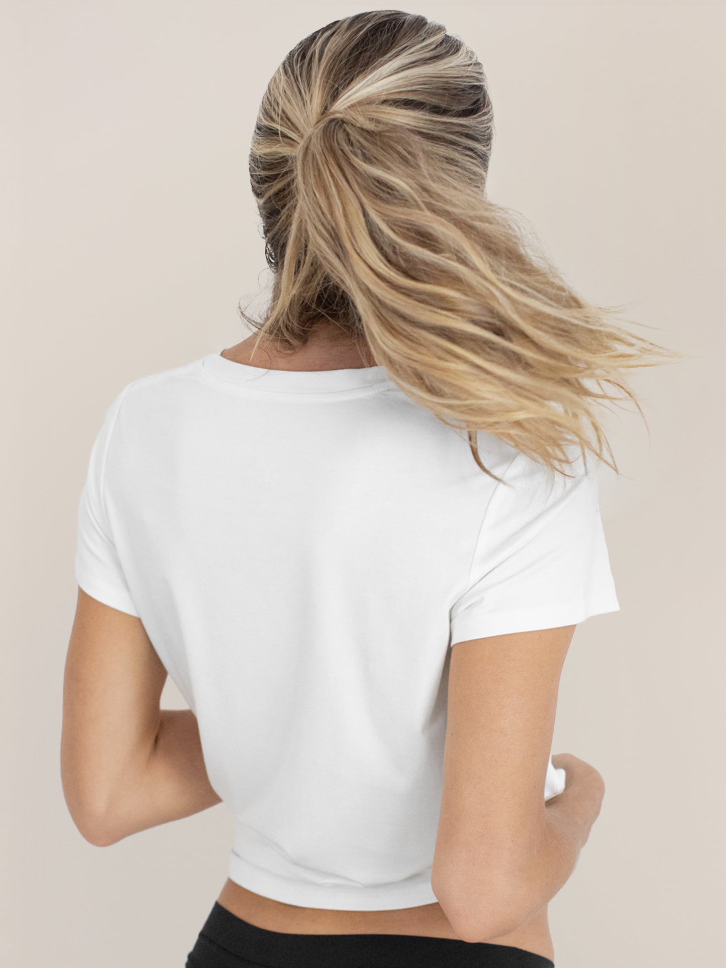 Back of a model wearing the Bamboo Everyday T-shirt in White
