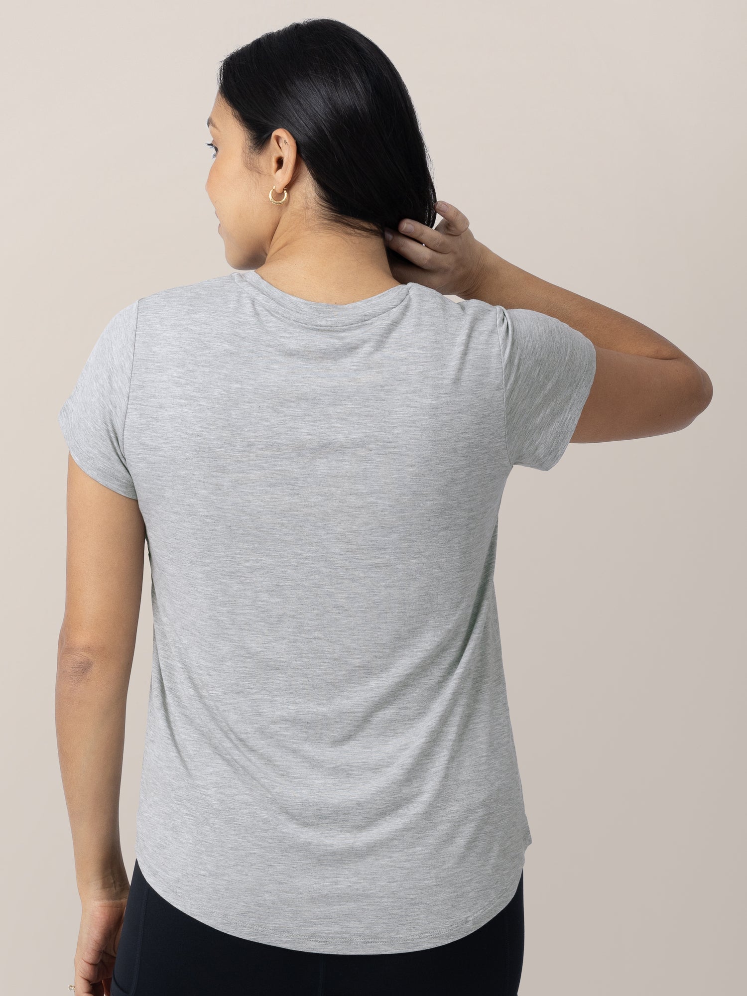 Back of a model wearing the Everyday Maternity & Nursing T-shirt in Grey Heather