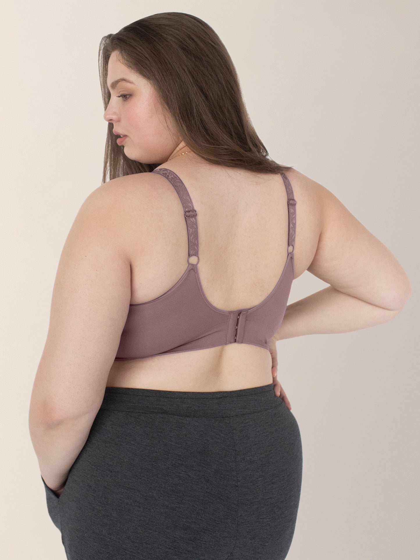 Back view of a model wearing the Nellie Sublime® Wireless Bra in Twilight