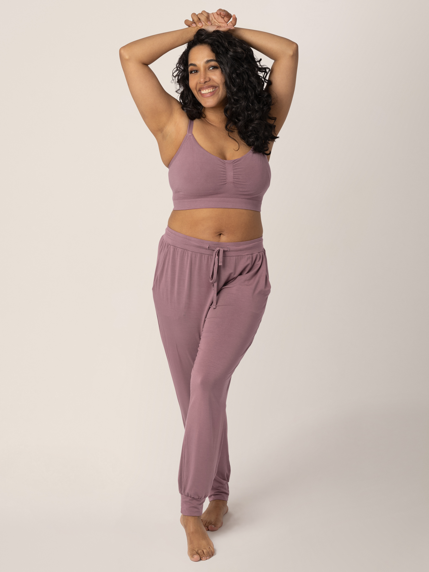 Model wearing the Sublime® Bamboo Hands-Free Pumping Lounge & Sleep Bra in Twilight 