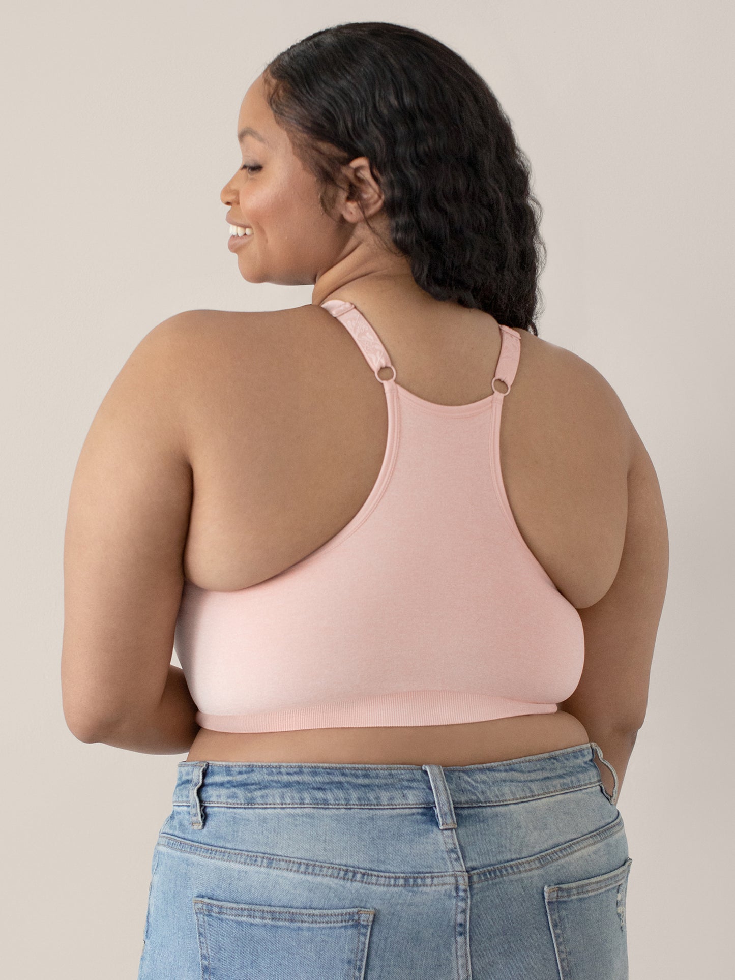 Back of a model wearing the Diana Sublime® Sports Bra in Pink Heather