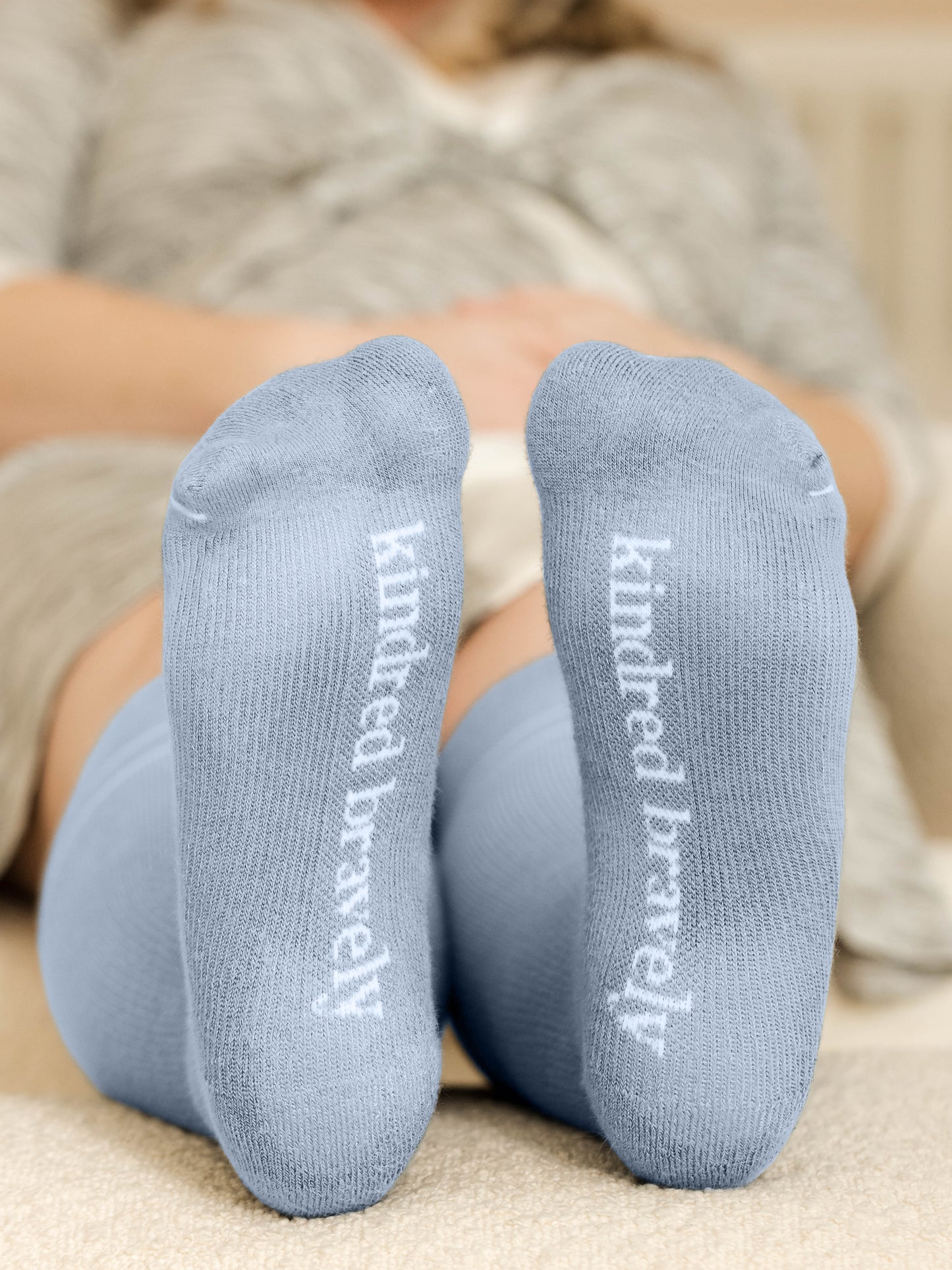 The bottoms of Premium Maternity Compression Socks in Stone Blue 