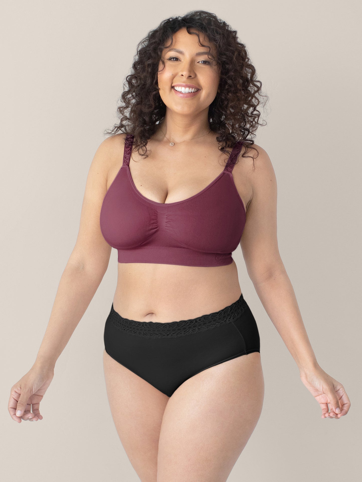 Full body view of a model wearing the Nellie Sublime® Wireless Bra in Fig
