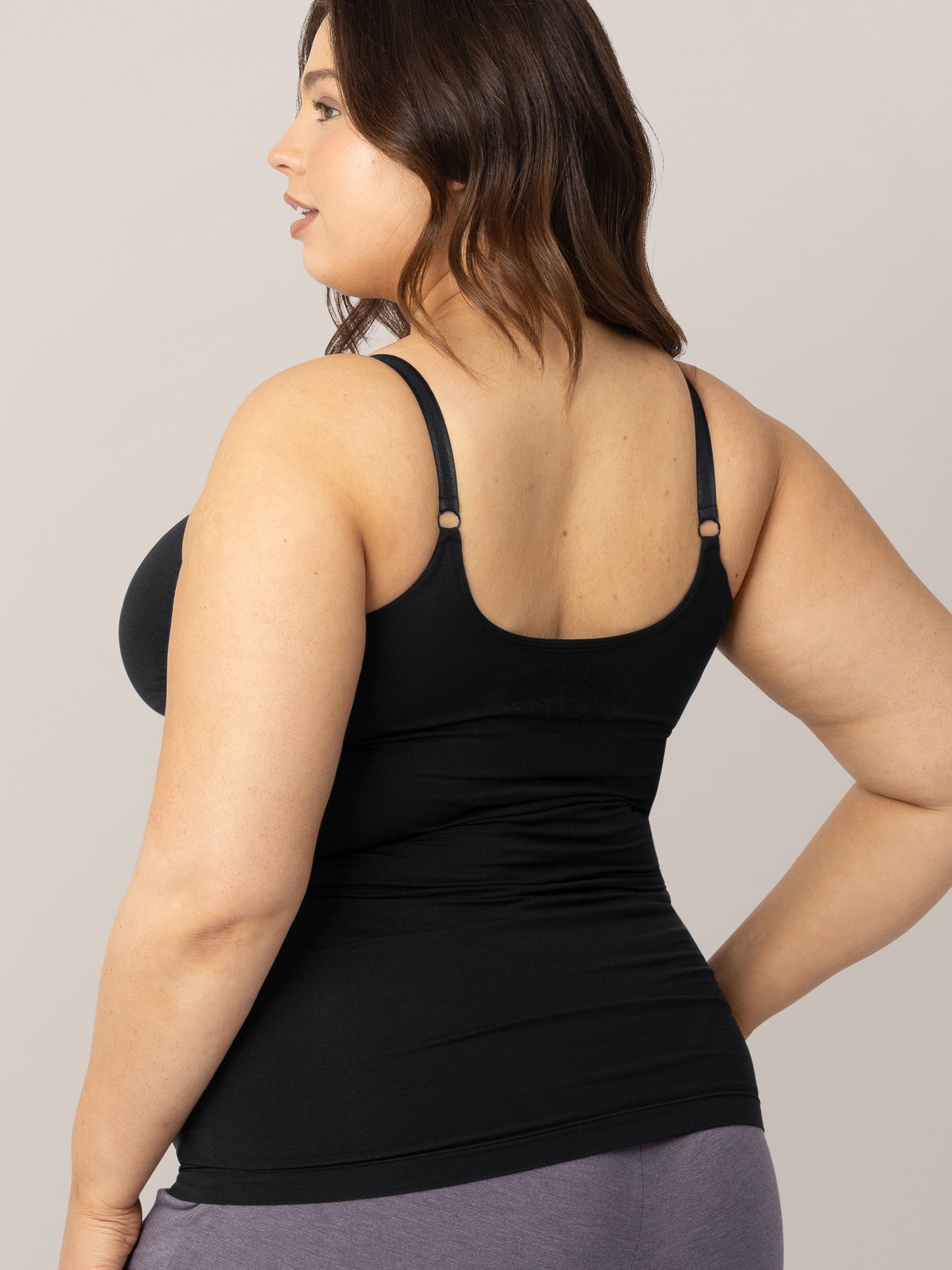 Back view of a model wearing the Simply Sublime® Maternity & Nursing Tank in Black