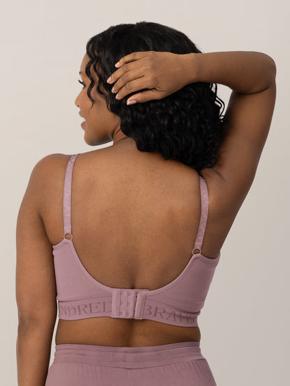 Back of a model wearing the Sublime® Hands-Free Pumping & Nursing Bra in Twilight