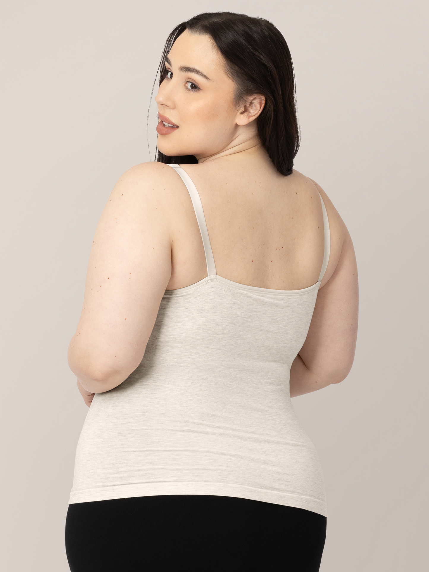 Back view of a model wearing the Sublime® Bamboo Maternity & Nursing Camisole in Oatmeal Heather