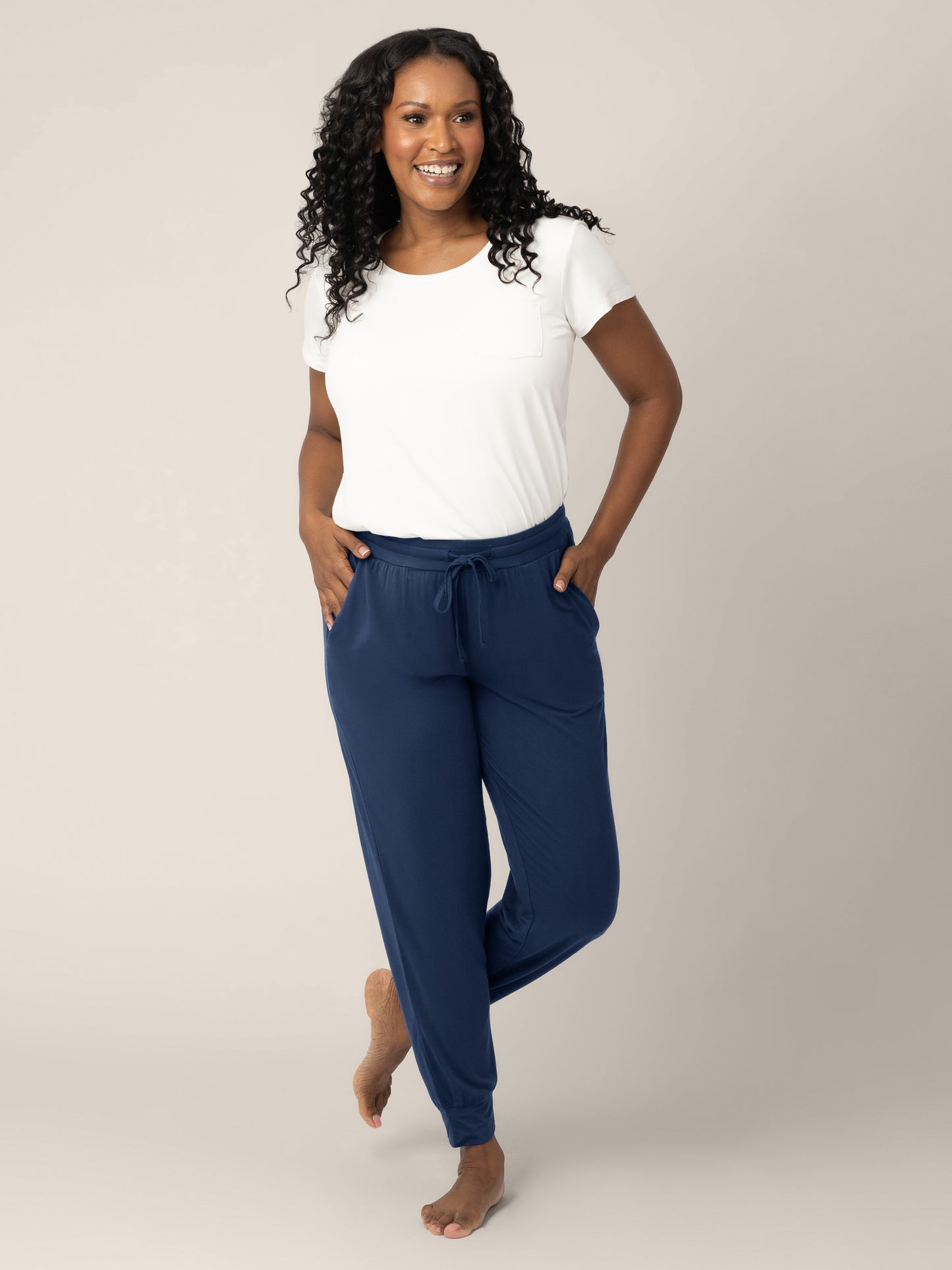 Full body picture of a model wearing the Everyday Lounge Jogger.