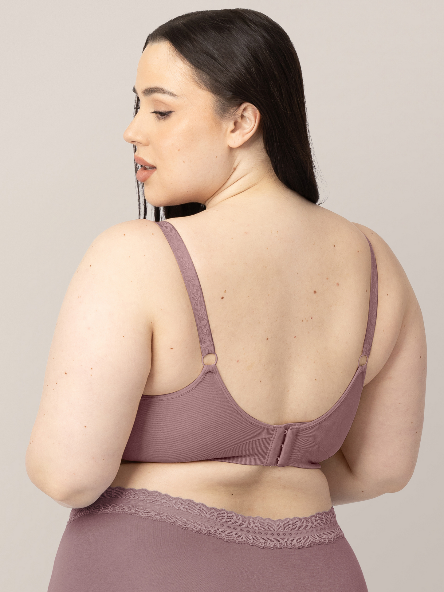 Back view of a model wearing the Simply Sublime® Nursing Bra in Twilight