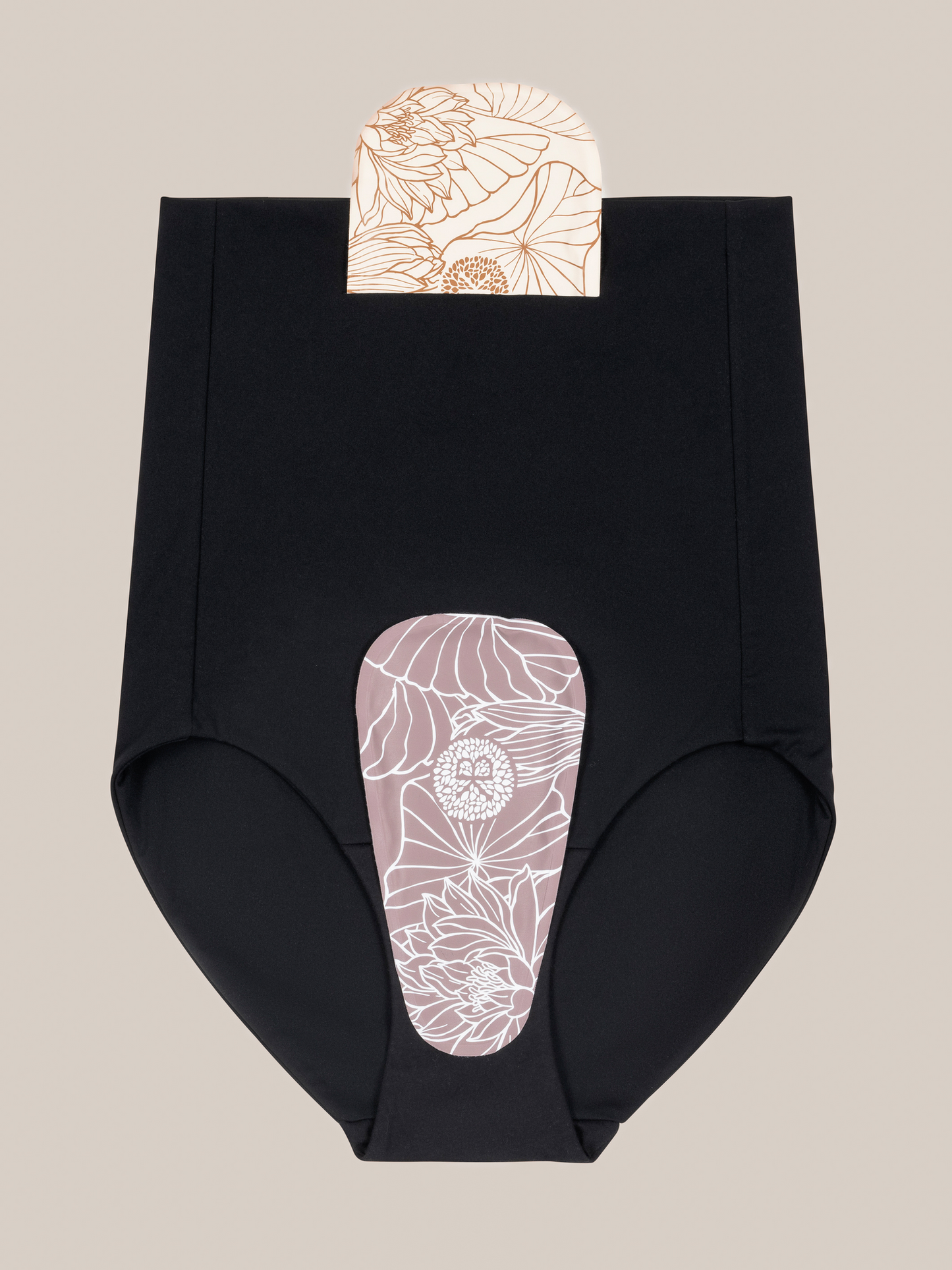 Product image of the Soothing Fourth Trimester Underwear in Black showing the two removable gel packs. 