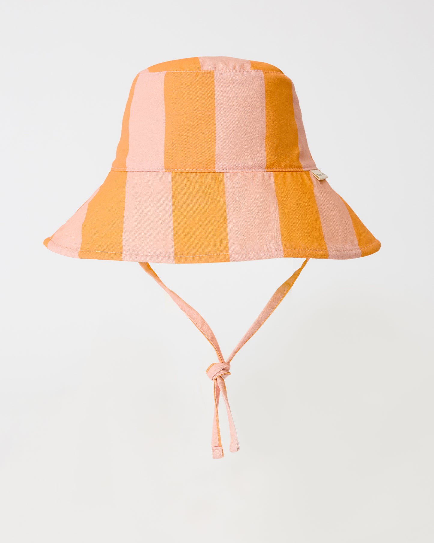 Toddler Sun Hat in Pink Wide Stripe on a beige background
