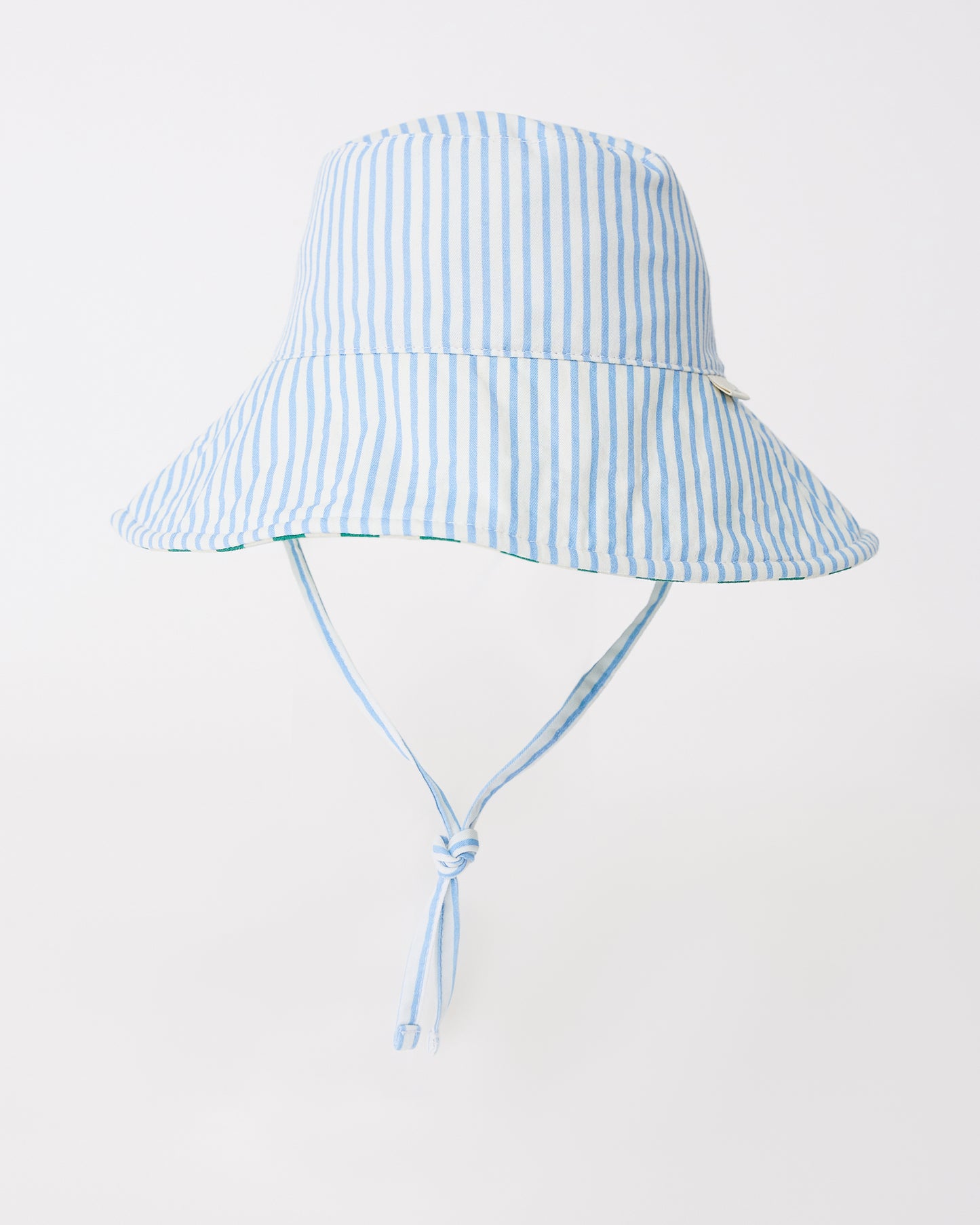 Toddler Sun Hat in Blue Pinstripe on a beige background