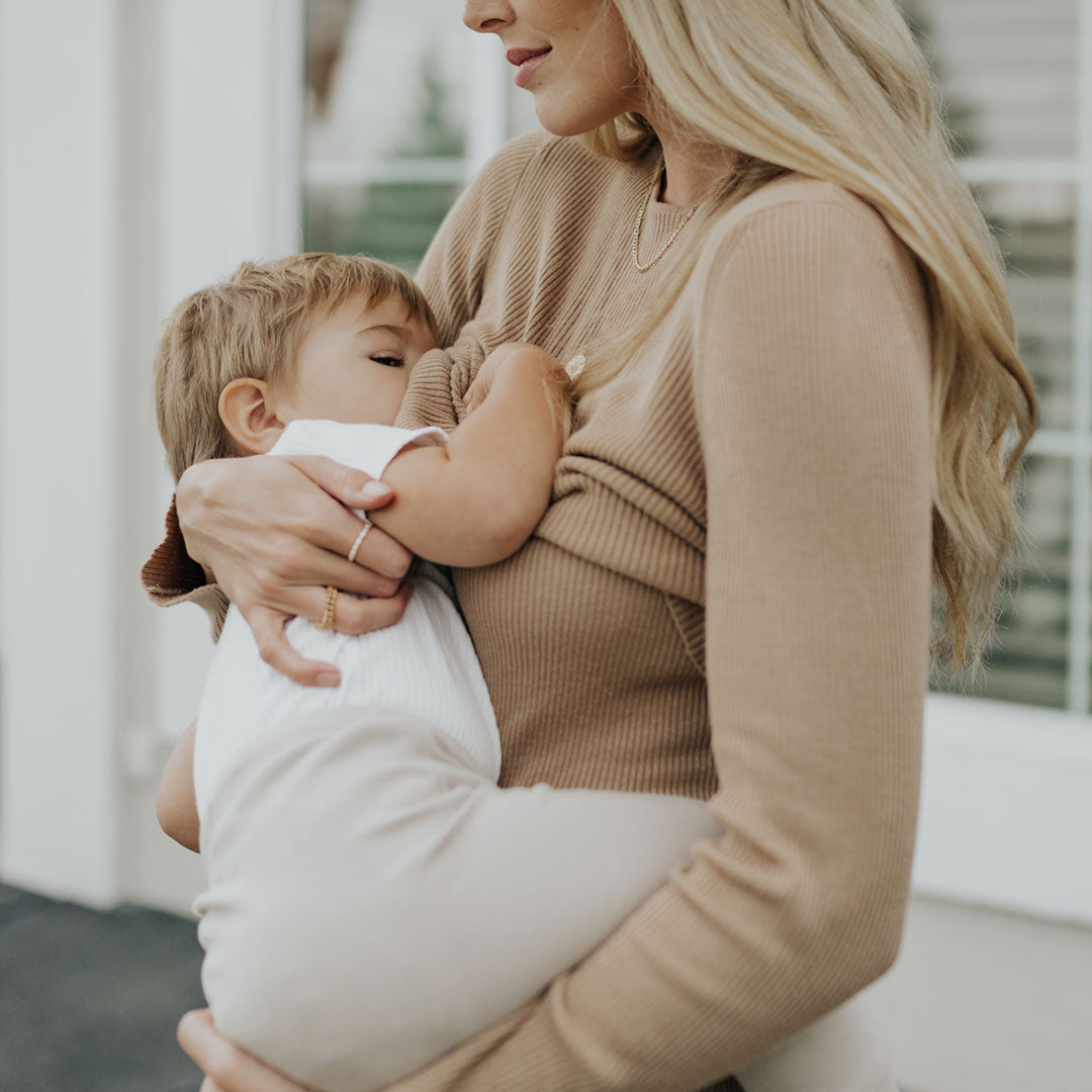 2-in-1 Nursing & Maternity Knit Midi Dress | Camel-Bottoms & Dresses-Kindred Bravely