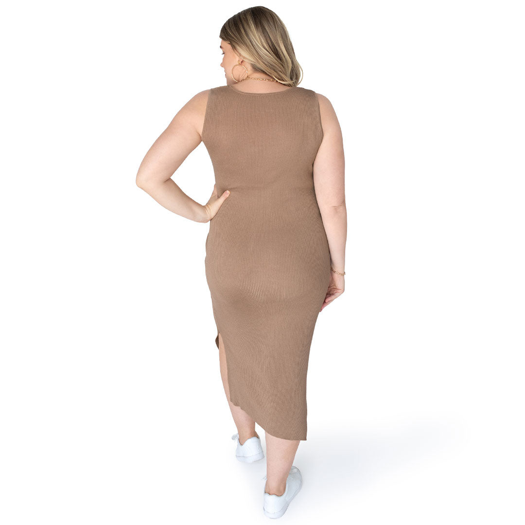 2-in-1 Nursing & Maternity Knit Midi Dress | Camel-Bottoms & Dresses-Kindred Bravely