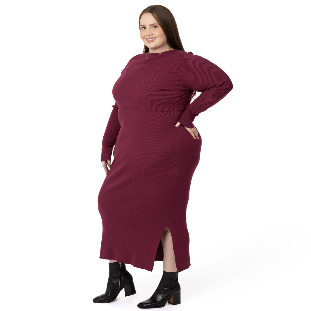 2-in-1 Nursing & Maternity Knit Midi Dress | Maroon-Bottoms & Dresses-Kindred Bravely