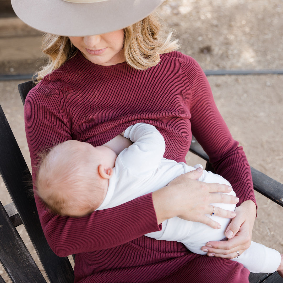 2-in-1 Nursing & Maternity Knit Midi Dress | Maroon-Bottoms & Dresses-Kindred Bravely