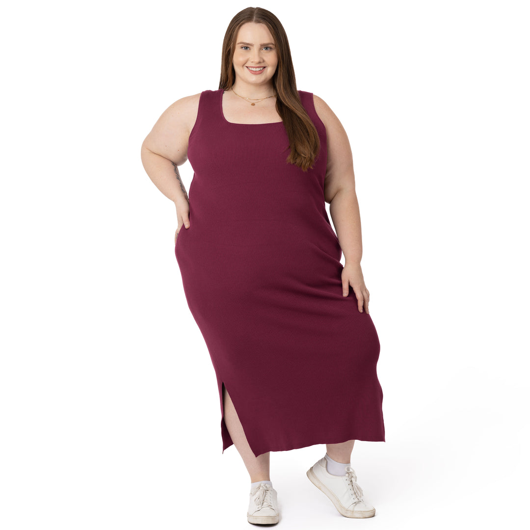 2-in-1 Nursing & Maternity Knit Midi Dress | Maroon-Bottoms & Dresses-Kindred Bravely