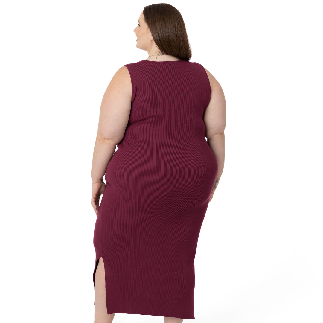 2-in-1 Nursing & Maternity Knit Midi Dress | Maroon-Bottoms & Dresses-Kindred Bravely