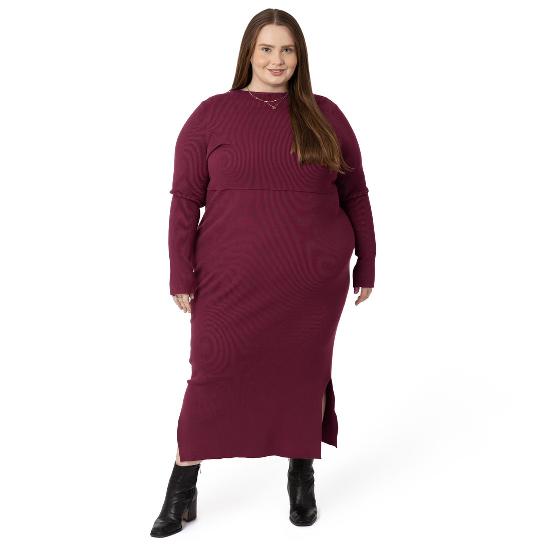 2-in-1 Nursing & Maternity Knit Midi Dress | Maroon-Bottoms & Dresses-Kindred Bravely