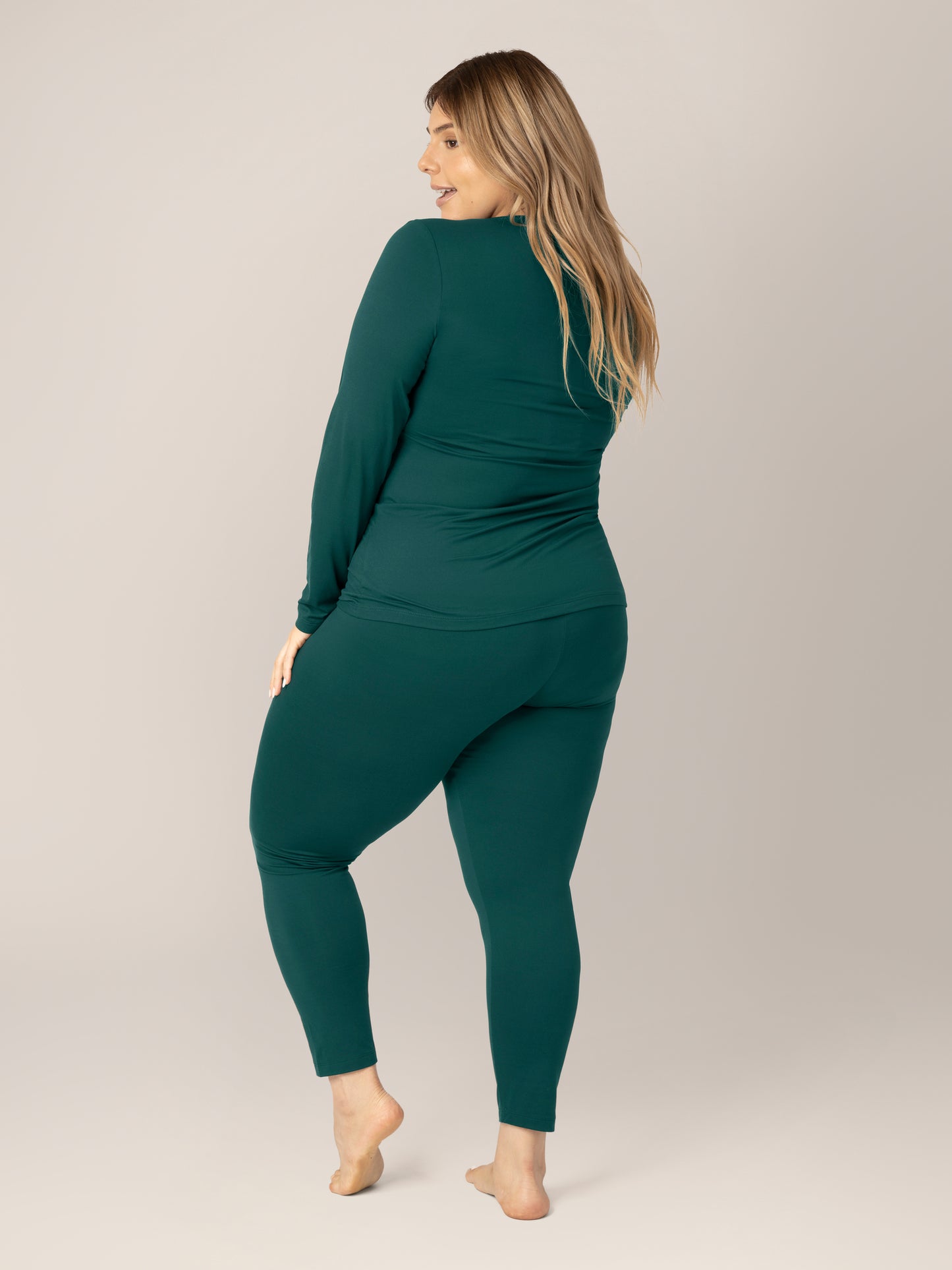 Back view of model wearing the Jane Nursing Pajama Set in Evergreen