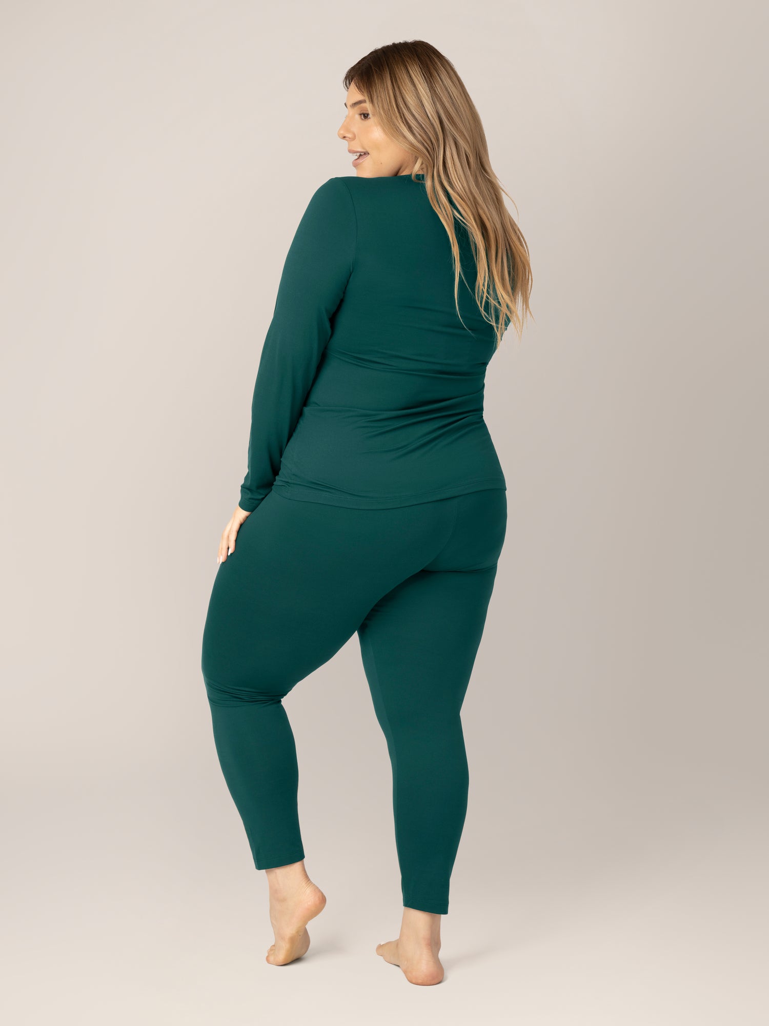 Back view of model wearing the Jane Nursing Pajama Set in Evergreen