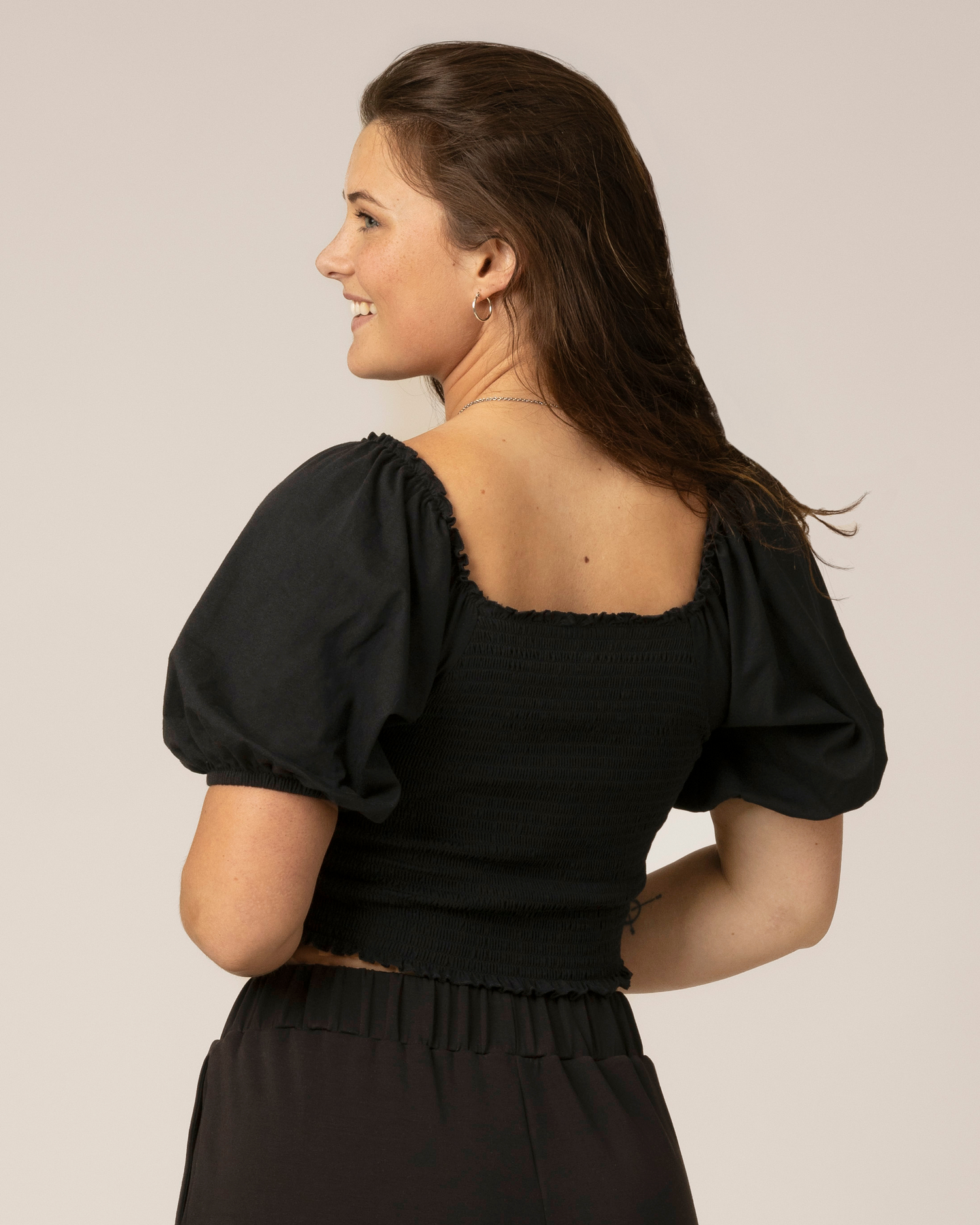 Sophia Smocked Cropped Nursing Top | Black - Kindred Bravely